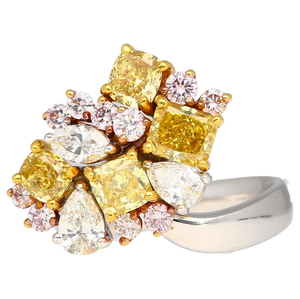 Bague grappe de fleurs pour femme, plaqué or 10K, diamant naturel taille coussin, sertissage à griffes, bijou glamour pour fiançailles et mariage - Product Image 4