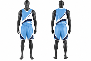 Men's Blue Geometric Basketball Jersey Set Sleeveless V-Neck <b>Tank</b> Top With Elastic Waist Shorts Moisture Wicking Athletic Wear - Product Image 1