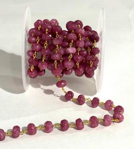 Chaîne de perles en rubis rose naturel de 8 mm, fil plaqué or, chaîne de chapelet, fabrication de bijoux, fournitures de bricolage - Product Image 2