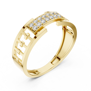 Anillo de banda de lujo con panel de moissanita |   Anillo de Diseño para Hombre, Chapado en Oro de 14k, con Incrustaciones de Pavé en Oro Amarillo - Product Image 2
