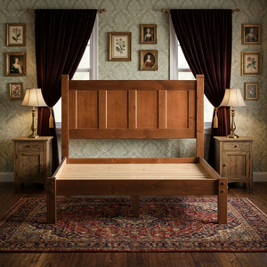 Modern Walnut Solid Wood Panel Platform <b>Bed</b> Queen Size <b>Space</b>-<b>Saving</b> Comfortable Durable Design - Product Image 6