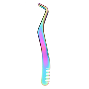 Pince à épiler 2-en-1 en acier inoxydable avec peigne pour extensions de cils DIY - Product Image 1