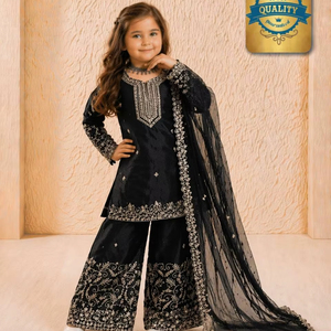 Ensemble Sharara Premium pour Enfants en Soie GMY Pure avec Broderie de Paillettes et de Dori – Tenue de Fête Ethnique - Product Image 1