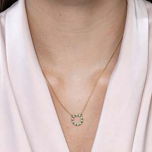 14K <b>Gold</b> Natural Green Emerald and Diamond Open Circle Eternity <b>Pendant</b> IGI certified Top Quality Handmade Fine Jewelry <b>Pendant</b> - Product Image 4