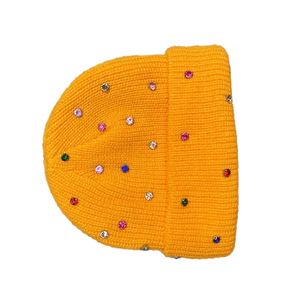 Gorro de Punto Amarillo con Diseño de Puntos de Diamantes de Imitación, Estilo Casual Unisex para Invierno - Product Image 3