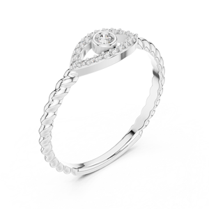 Anillo de Diamante Cultivado en Laboratorio con Corte Redondo, Diseño Ojo Turco, para Mujer, en Oro Blanco de 18 Quilates, para la Buena Suerte y Protección, Uso Diario, Regalo - Product Image 4