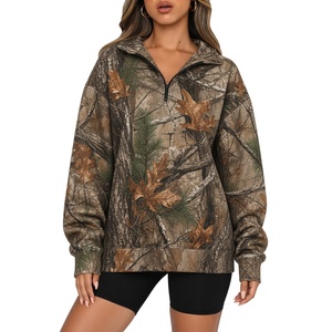 Camouflage <b>Quarter</b> <b>Zip</b> Pullover Long Sleeve Outdoor Casual <b>Sweatshirt</b> Relaxed Fit Hooded Collar Design Allover Nature Pattern - Product Image 6
