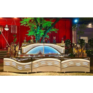 Comptoir de buffet modulaire en acier et bois, finition dorée - Product Image 3
