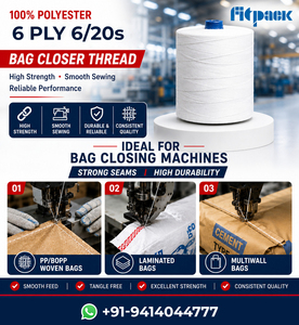 Fitpack <b>100</b>% <b>Polyester</b> 6 Ply 6/20s Bag Closer Thread High Strength Sewing <b>Yarn</b> for Bag Closing Machines - Product Image 1