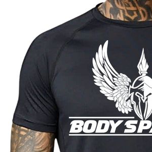 Camiseta negra con estampado gráfico para hombre, cuello redondo, manga corta, atlética, para gimnasio, entrenamiento, ropa deportiva informal, ropa deportiva - Product Image 2