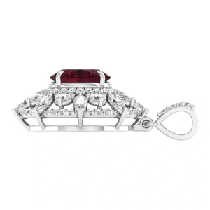 Luxury Women's 925 Silver <b>Ruby</b> Pendant <b>Necklace</b> With Oval Cut Diamonds Engagement Jewelry - Product Image 3