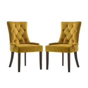 Lot de 2 chaises rembourrées en velours jaune et expresso - Product Image 1
