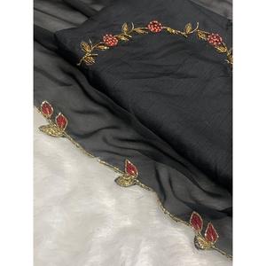 ATRACTIVE RANGOLI SILK HAND WORK SAREE CON BLUSA SIN COSTAR NEGRO - Product Image 2