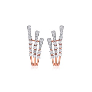 18K Rose Gold Diamond Ear Climber Stud Earrings Round Brilliant Cut Lab Grown Diamonds Multi Row Cuff Design for Women - Product Image 1