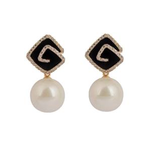 AMBER JEWELS Pendientes Geométricos con Imitación de Perla, Chapados en Oro, Joyería de Boda para Mujer, Estilo Vintage, Certificados por IGI - Product Image 1