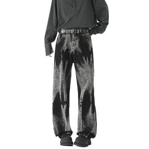 Jeans unisexe ample et droit, style streetwear, tie-dye, denim baggy, style neutre, délavé, rivets brodés - Product Image 5