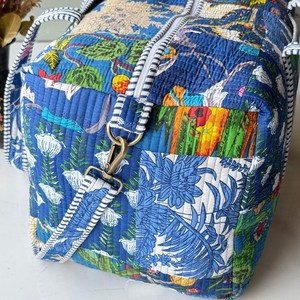 Cotton Quilted Duffle lggage Shoulder <b>Bag</b> Floral Print Eco-Friendly <b>Bag</b> Canvas Lining Fashionable <b>Overnight</b> Washable <b>Bag</b> - Product Image 2