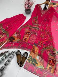 Costume Anarkali Palazzo en Georgette noire pour femmes, à séchage rapide, avec dupatta, vêtements ethniques indiens et pakistanais - Product Image 5
