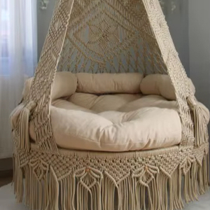 Handmade <b>Macrame</b> Swing Chair: Boho Hanging Balcony Decor - Product Image 1