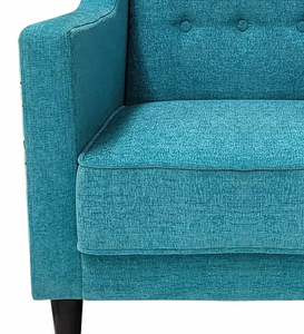Sillón de tela color verde azulado con respaldo capitoné y brazos acolchados, sofá de una plaza de diseño moderno de mediados de siglo para sala de estar - Product Image 3