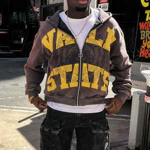 Suéter con apliques de parche bordado desgastado personalizado 500GSM French Terry Oversized Zip up Acid Wash Hoodies - Product Image 5