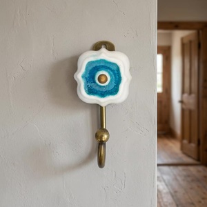 Crochet mural en céramique Ba, fait main, motif bleu et blanc, support en cuivre, écologique, réglable, étanche, style vintage - Product Image 3