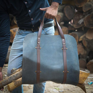 Porta leños de cuero para leña, accesorios para chimenea, soporte para leños de madera, portaleños de cuero - Product Image 2