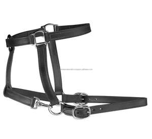 Cabestro de caballo de cuero de brida inglés negro y marrón con doble costura y accesorios ajustables en todos los tamaños personalizados - Product Image 1
