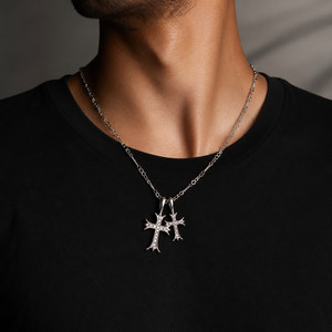 Collar con Colgante de Cruz Doble Unisex Personalizado, Estilo Hip Hop, Plata 925, Chapado en Oro/Plata, con Moissanita, Joyería Religiosa Cristiana - Product Image 6