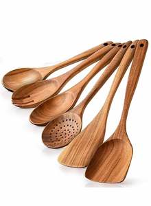Juego de cucharas de madera de teca premium con espátula, cuchara para servir, volteador y cuchara para mezclar, utensilios de cocina. - Product Image 5
