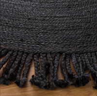 Tapis de zone en jute tressé réversible, plus écologique, style classique, tissé à la main, noir, avec pompons, pour la maison et la chambre, format moyen
