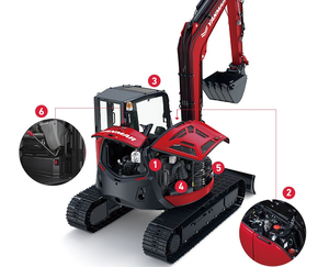Nouvelle mini-excavatrice SV100-7 de 10 tonnes, compacte, sur chenilles, avec système hydraulique à 3 pompes, moteur/pompe/engrenage haute efficacité intégrés - Product Image 4