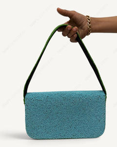 Handcrafted Beaded Sardines Shoulder <b>Bag</b> <b>Blue</b> Fish Motif Novelty Seafood Themed Handbag Women Wholesale OEM Private Label - Product Image 3