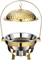 Plat de service rond en acier inoxydable poli miroir pour buffet, chauffe-plat avec couvercle en verre et bouton floral, unité individuelle, vente en gros