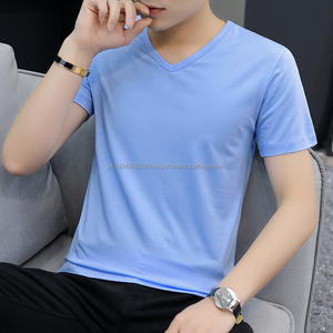 T-shirt pour homme à col en V, nouvelle collection été, manches courtes, blanc pur, coupe ajustée, taille T-shirt, logo personnalisé OEM, broderie, design imprimé - Product Image 3