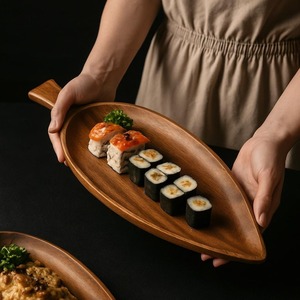 Plateau de service en bois d'acacia de style moderne, écologique et de qualité supérieure, multifonctionnel, pour sushis, thé et en-cas - Product Image 4
