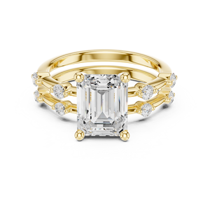 Anillo de Compromiso y Boda de Lujo de Oro de 14K con Diamante Cultivado en Laboratorio de Corte Esmeralda de 2.5 Quilates Certificado por IGI de Aries Jewel con Banda a Juego - Product Image 1