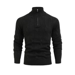 Men's Black Cable Knit Half Zip Stand Collar Sweater Long Sleeve Pullover <b>Warm</b> Casual <b>Jumper</b> for Autumn Winter - Product Image 1