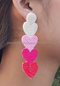 ต่างหูรูปหัวใจประดับลูกปัด งานแฮนด์เมด ปักลูกปัดแบบยาว สีสันสดใส เครื่องประดับแฟชั่นเก๋ไก๋  รับสั่งทำตามขนาด - Product Image 2