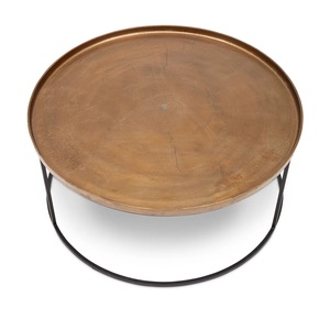 Modern <b>Round</b> Metal <b>Coffee</b> <b>Table</b> With <b>Industrial</b> Iron Frame Handmade Living Room Furniture - Product Image 2