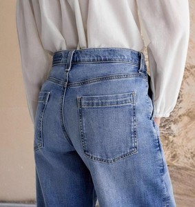 New Retro Straight Jeans Female Embroidery <b>Stretch</b> Mid Waist Breathable Japan Style Casual Pants - Product Image 3