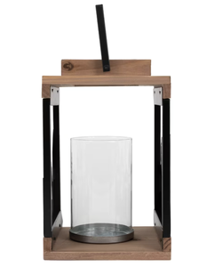 Wooden Top Metal Lantern With City Silhouette Design For Home Decoration - Product Image 2