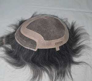Perruque en cheveux humains chinois avec dentelle frontale mono, gris, coupe droite 1b, cheveux vierges Remy, ondulations profondes lâches, 40-80g - Product Image 4