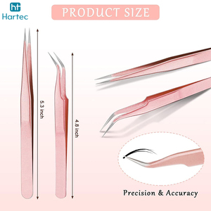 Rose Gold Color Lash Tweezers For Eyelash Extensions Set Of 6 Fiber Tip, Stainless Steel Product Eyelash Extension Tweezers - Product Image 3