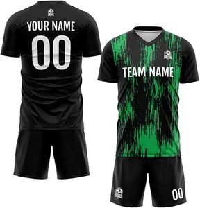 Ensemble de maillots de football personnalisés pour hommes, noir et vert, sublimés, col en V, évacuation de l'humidité, manches courtes, coupe athlétique, toutes saisons - Product Image 5