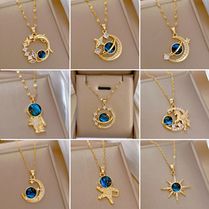Gold Plated Stainless Steel Geometric Planet Pendant Necklace with Opal Space <strong>Star</strong> <strong>Design</strong> for Women - Product Image 2