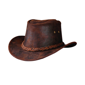 Sombrero Vaquero Occidental de Cuero Genuino Marrón para Hombre y Mujer, Ala Ancha, Protección Solar para Rostro y Cuello, Correa de Barbilla Extraíble - Product Image 1