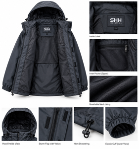 Veste de pluie imperméable à capuche pour homme, coupe-vent léger avec rabat anti-tempête, capuche à cordon de serrage, poignets élastiques, logo personnalisé, coque extérieure - Product Image 6