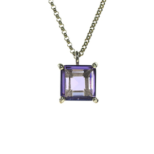 Gorgeous 100% Natural Purple Amethyst Faceted Gemstone Square Shape <b>Solid</b> 925 Sterling Silver Dainty Fine <b>Pendant</b> Chain Necklace - Product Image 2