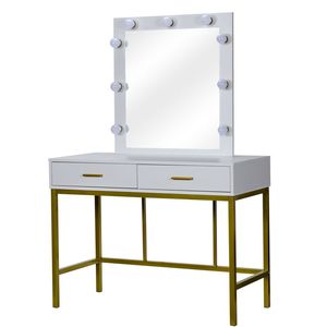 LED Dimmable Bulbs Dressing <b>Table</b> with Two Drawers and Cushioned Stool <b>Makeup</b> Vanities for Bedroom Furniture - Product Image 2